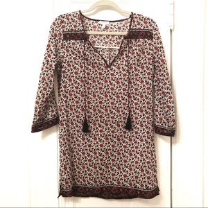 Soft Joie red floral cotton bohemian tunic top with tassels size small XS